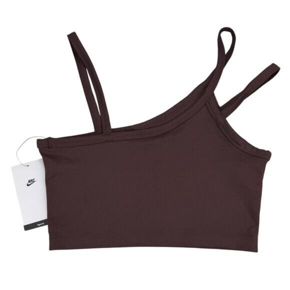 Nike Women's Sportswear Everyday Modern Asymmetrical Crop Tank Top In Brown - Picture 5 of 5